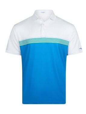 The Salty Golfer Retro Lines Polo Shirt Blue + Green Salty Script Mens Medium